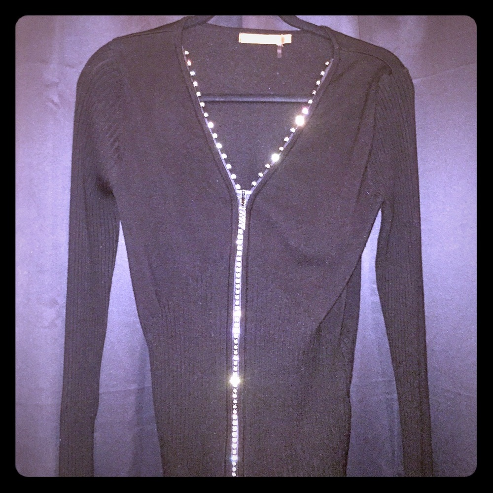 Bellfini black long sleeve w- rhinestone zipper